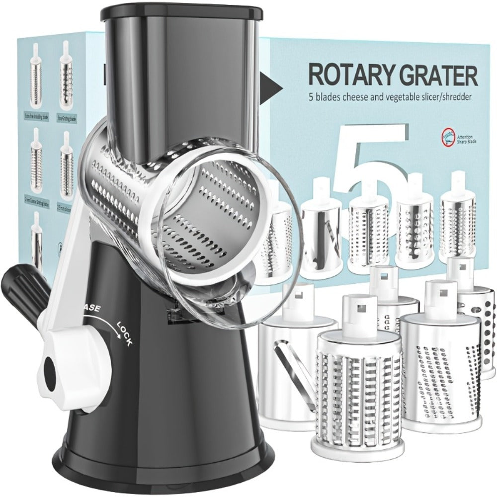 Rotary Cheese Grater with Hand Crank – 3 Interchangeable Blades for Cheese, Vegetables & Nuts, Non-Slip Suction Base, Includes Cleaning Brush – Manual Cheese Shredder for Kitchen ( - product image 18