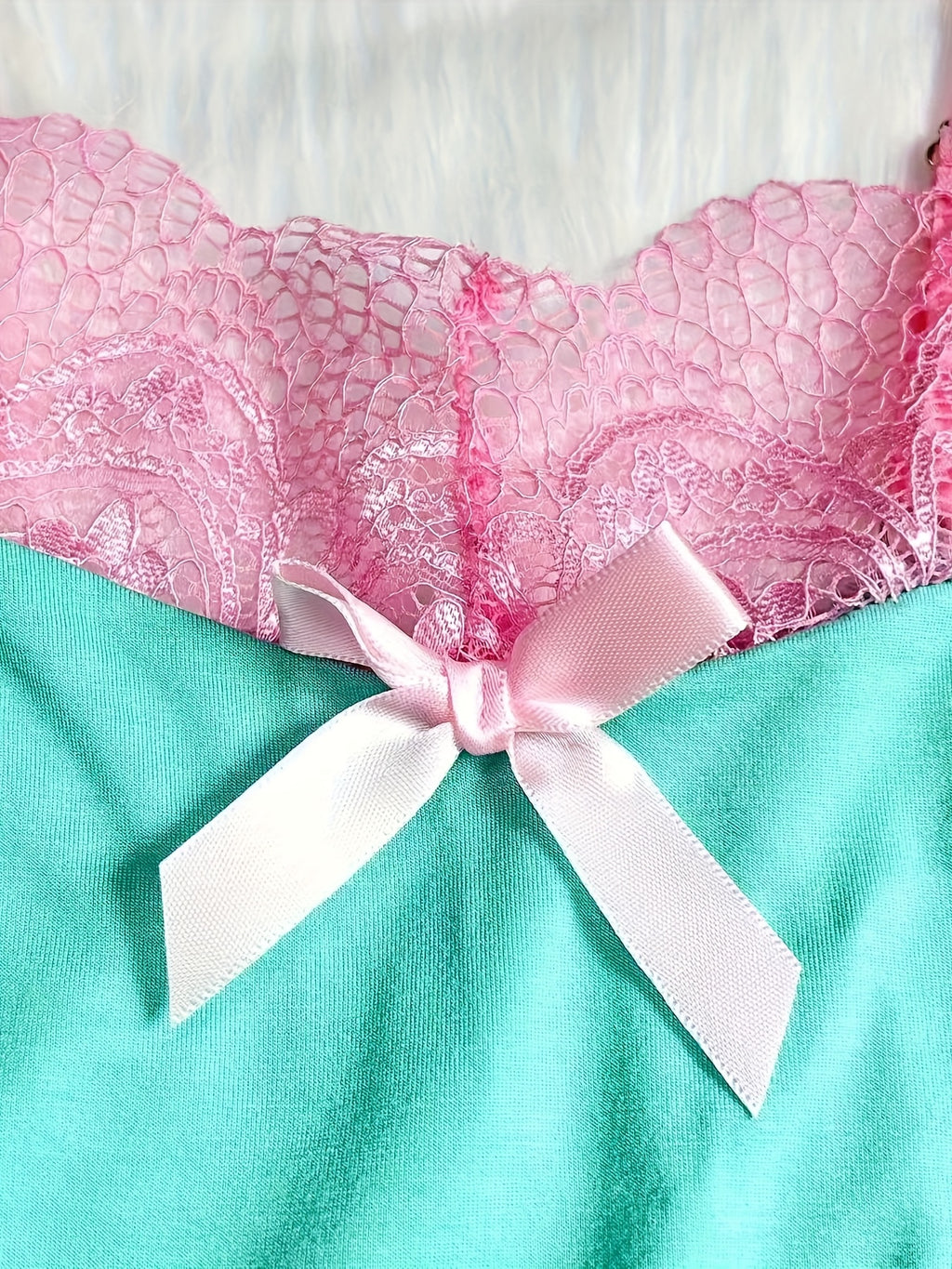 Contrast Color Lace Splicing V-Neck Bow Splicing Soft and Comfortable Skin-Friendly Casual Home Pajamas Set - product image 22