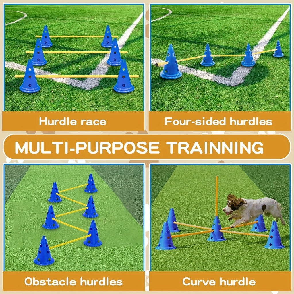 Height Adjustable Hurdle Cones & Weave Poles Obstacle Course Kit with Storage Bag for Dogs of All Sizes, 18 Poles + 12 Barrels – Dog Agility Training Set - product image 2