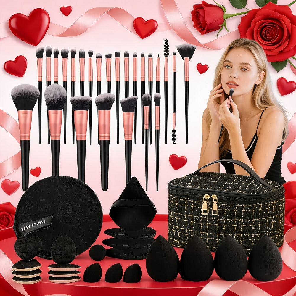 Makeup Brush Set 41/47PCS Professional Ultra-Soft Eyeshadow Blending Kit - Concealer Contour Foundation Brushes & Sponges for Flawless Application - Retractable Travel Design Wet D - product image