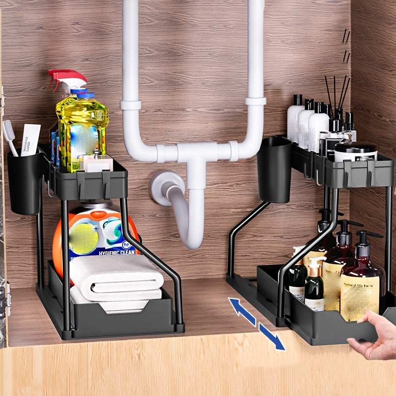 2pcs Under Sink Organizer with Sliding Shelves Multi-Purpose Black Plastic Storage Basket for Bathroom and Kitchen Cabinet Durable Construction Bathroom - product image 15