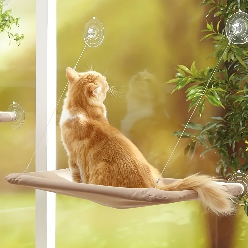 Cozy Cloud Plush Perch for Cats, Secure Suction Cup Mount Window Seat, Space-Saving Cat Sunbathing Bed for Indoor Cats, Feline Naptime Lounger Khaki – Cat - product image