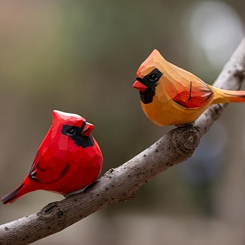 Cardinal Bird Statues Handmade Wood Carving 2pcs - Painted Decorative Bird Figurines for Home Decor Shelf Garden - Best Gift for Bird Lovers Birthday Christmas Family Friends - product image 11