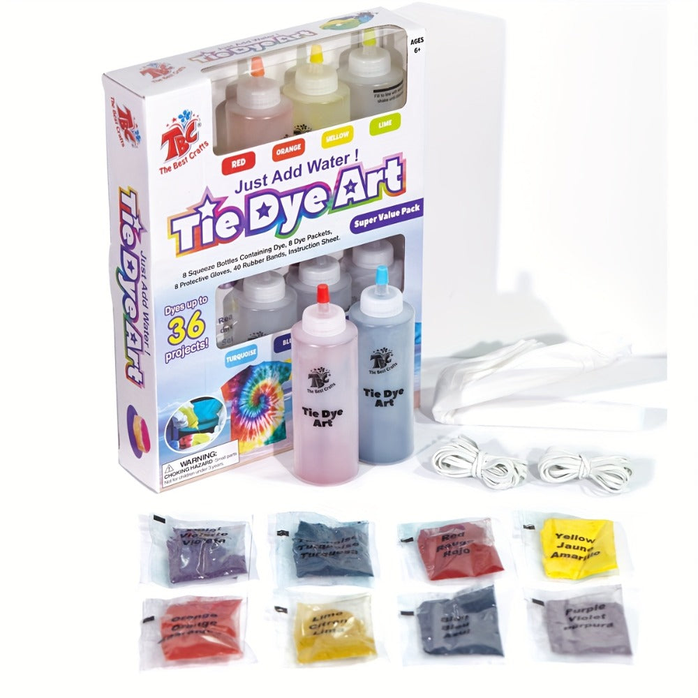 8-Color Tie Dye Kit for Kids & Adults | All-in-One DIY Fabric Dye Set with Squeeze Bottles Gloves Rubber Bands & Refill Packs, Tie-Dye Party Activity Gift 36+ - product image