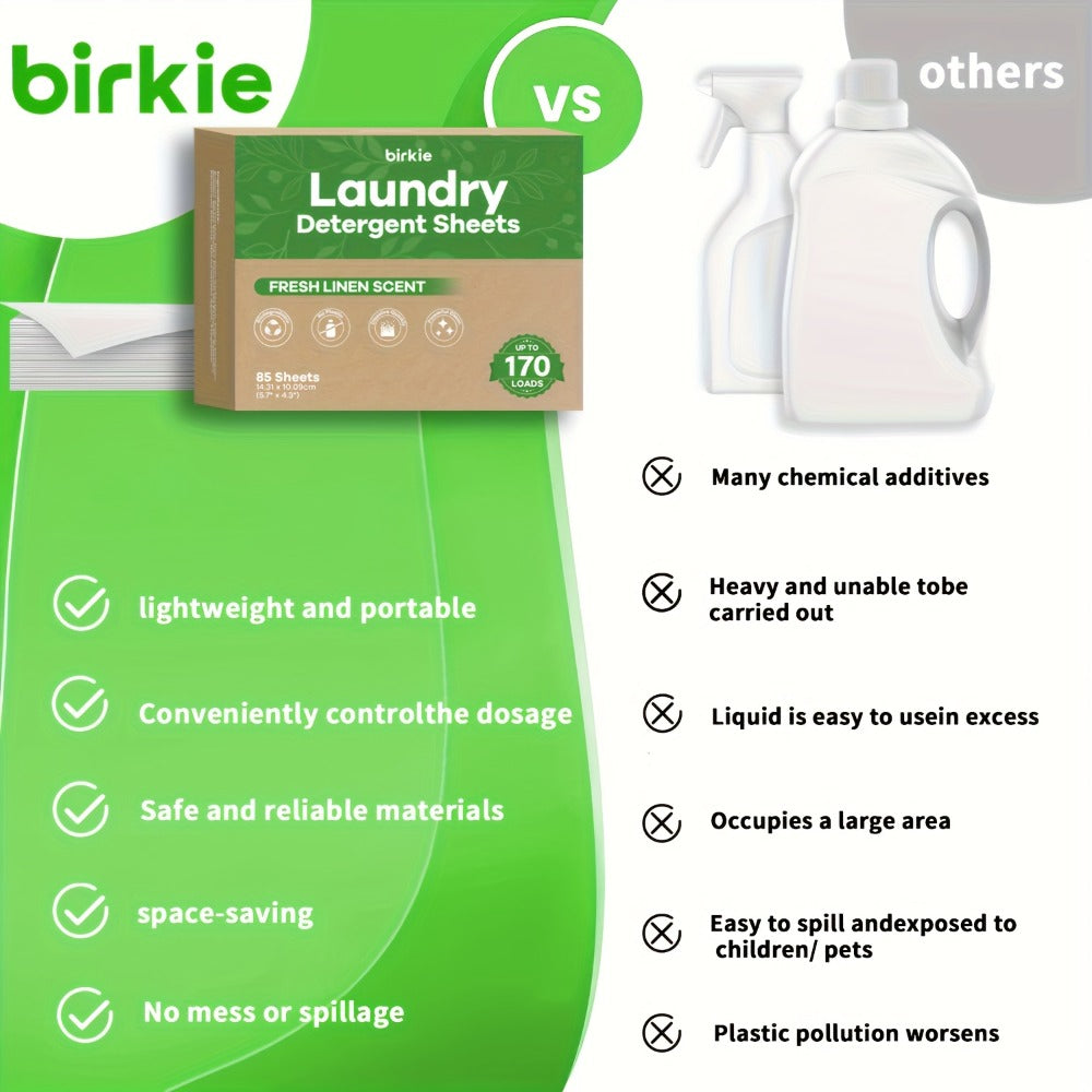 Laundry Detergent Sheets 170 Loads – 85 Sheets, Liquidless Eco-Friendly Washer Sheets, No Plastic Jug, Fresh Linen Scent - product image
