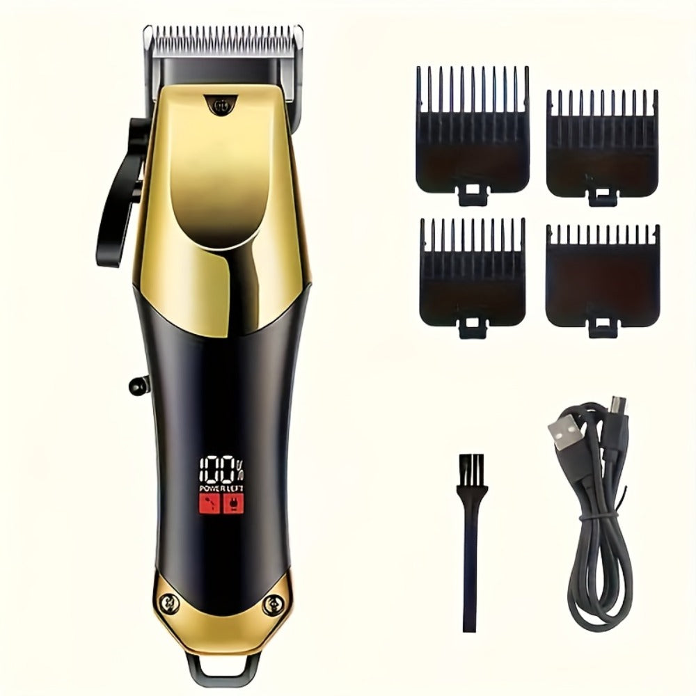 Men's Grooming Kit Hair Clipper Set USB Rechargeable LCD Display - Professional Clipper Razor T-Blade Trimmer 8 Guide Combs & Apron Complete Home Barber Kit Gold Black Gift for Men - product image 6