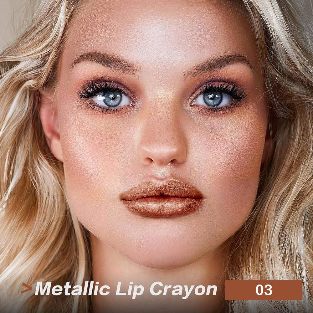 Golden Lipstick Set with Lip Liner Pencil 2 Piece — Brown Shimmer Lipstick and Nude Lip Liner, Viral Fall Makeup Kit Luxury Press Gold Lip Color for Women, Perfect Beauty Gift - product image 4