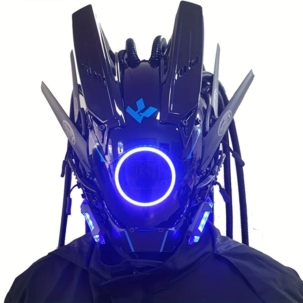 Futuristic Sci-Fi Mechanical Face Mask for Halloween, Cosplay, Music Festival & Rave Party, Blue Green Pink, Free Helmet Included, Adult Gift – LED Cyberpunk - product image 3
