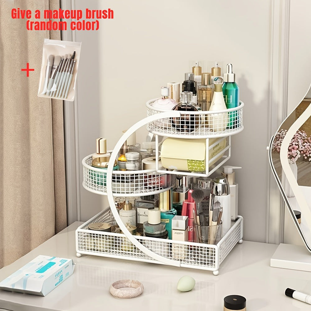 Lightweight Metal Cosmetic Storage Rack with Makeup Brushes Included No-Installation Countertop Organizer for Bathroom Dresser Vanity Skincare Makeup Black White - product image 7