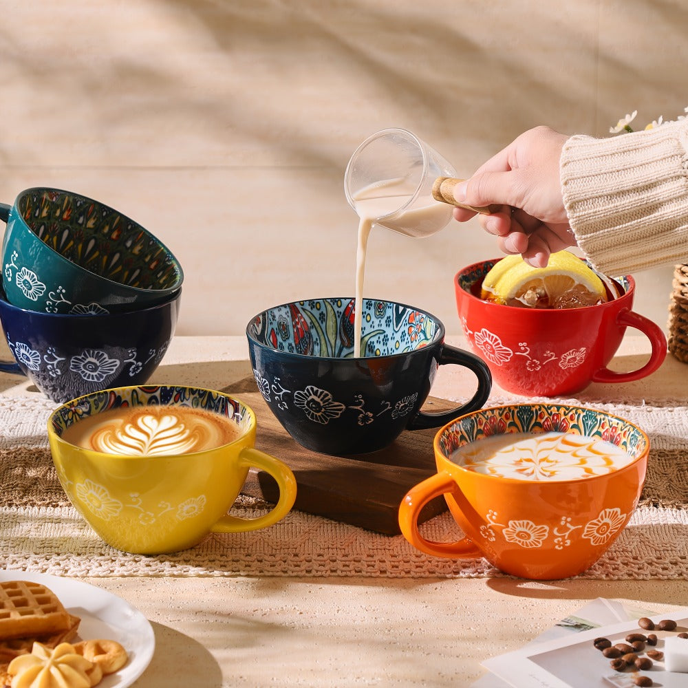 Bohemian Ceramic Coffee Mugs Set of 6 – 15 Oz Large Capacity Breakfast Mug – Microwave Safe for Hot & Cold Drinks – Unique Boho Drinkware Gift for Halloween, Thanksgiving & Christm - product image 5