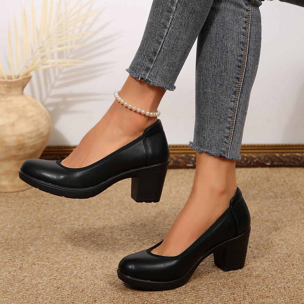 Women's Block Heel Pumps Work Shoes Office Lady Round Toe High Heels Dress Shoes, Women Shoes - product image 9