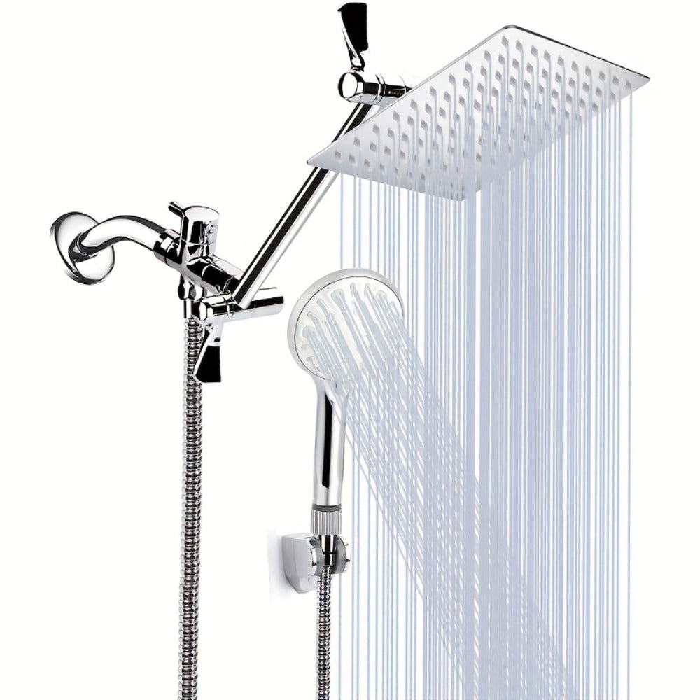 Rainfall Handheld Shower Combo 9-Setting – High Pressure 11" Extension Arm Leak-Proof Wall Mount 8 10 12 Inch Chrome Black - product image