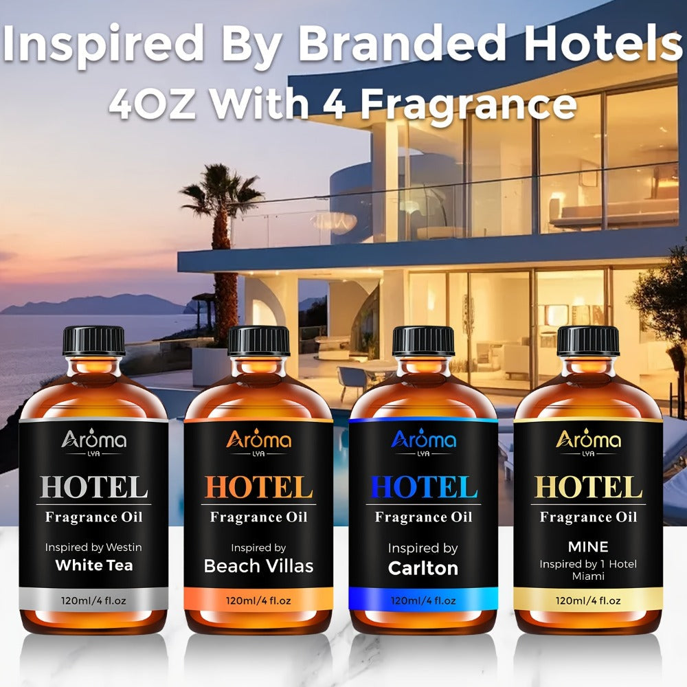 Hotel Fragrance Oil 4oz – Luxury Resort Scents for Diffuser, Candle, Humidifier & Car | M Way, White Tea, Carlton, Beach Villas - product image