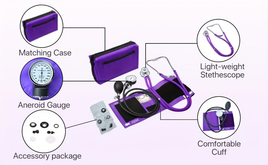 Aneroid Sphygmomanometer & Stethoscope 2-in-1 Set - Manual Blood Pressure Monitor with Nylon Cuff, Fixing Clip, Stethoscope, Portable Case & Accessories, Emergency BP Kit for Medic - product image 12