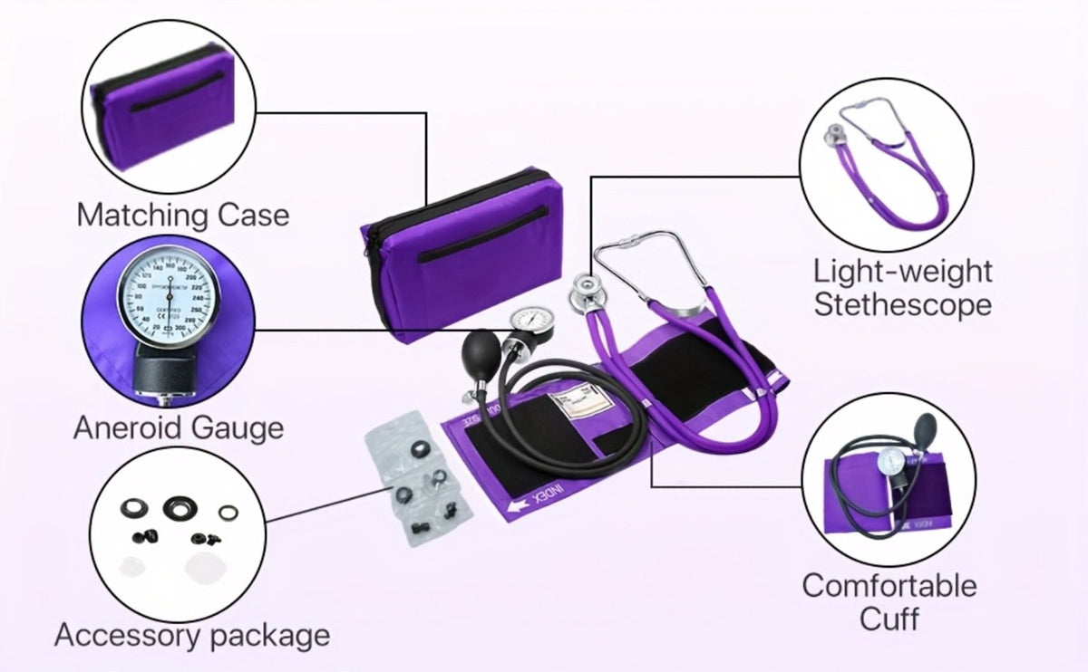 Aneroid Sphygmomanometer & Stethoscope 2-in-1 Set - Manual Blood Pressure Monitor with Nylon Cuff, Fixing Clip, Stethoscope, Portable Case & Accessories, Emergency BP Kit for Medic - product image 12