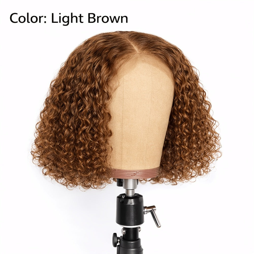 Glueless Deep Wave Curly Bob Wig with Rose Net Cap 14 Inch No Glue Secure Fit Short Curly Synthetic Wig for Women Burgundy Golden Dark Brown Light Brown - product image 15