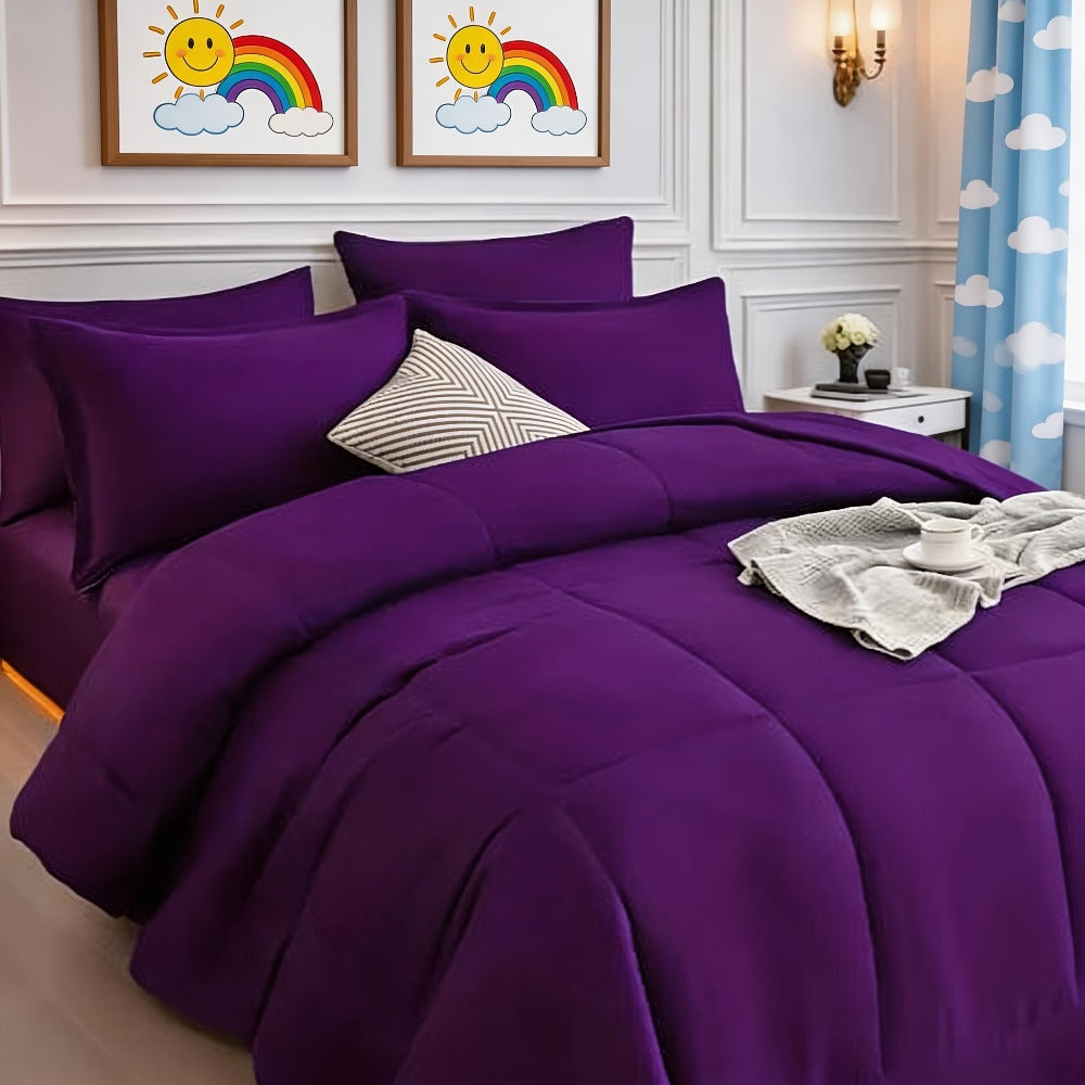 Comforter Set 7 Piece Bed in a Bag Full Queen King Soft Satin-Like Fabric with Fitted Sheet Flat Sheet Pillowcases Breathable Bedding Set for Bedroom Hotel - product image 3