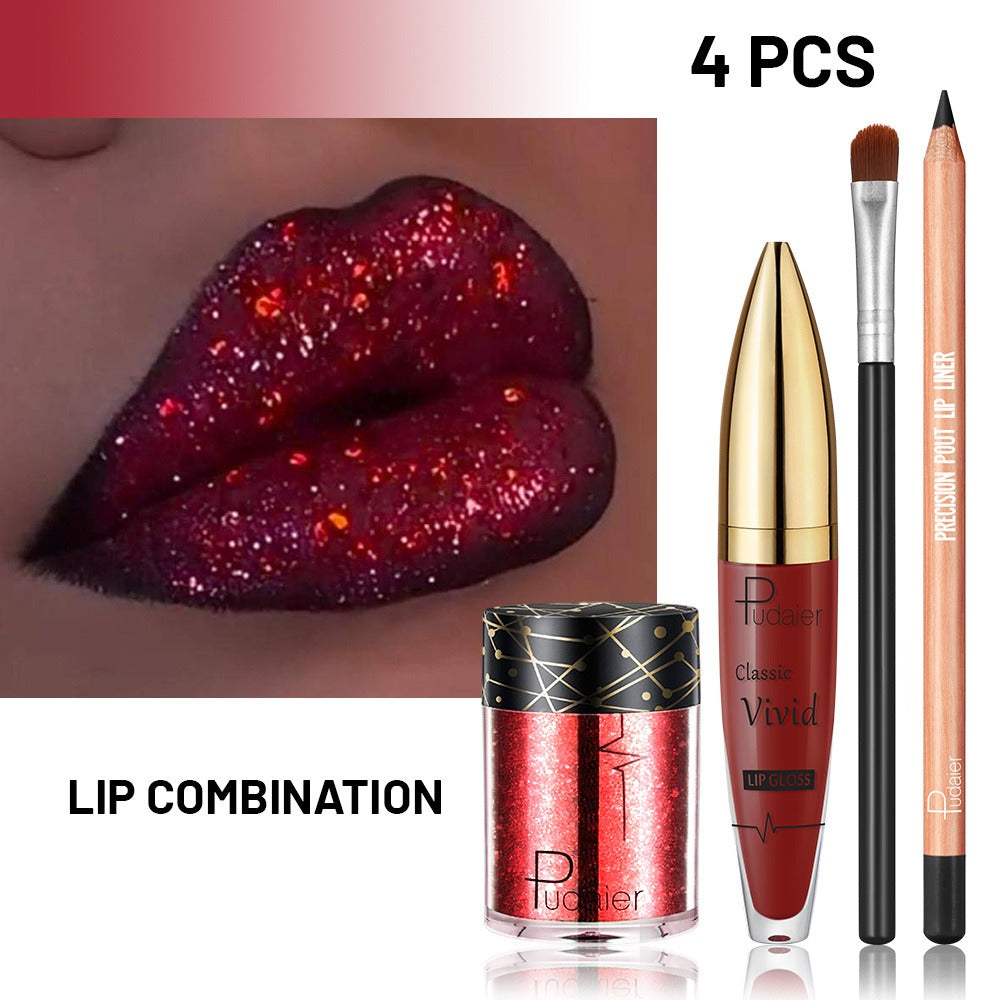 Metallic Glitter Lip Kit 4-Piece – Sparkling Lip Liner, High-Shine Lip Gloss, Chunky Glitter & Lip Brush Combo for Party, Festival, Rave & Holiday Makeup, Gift for Women - product image 3