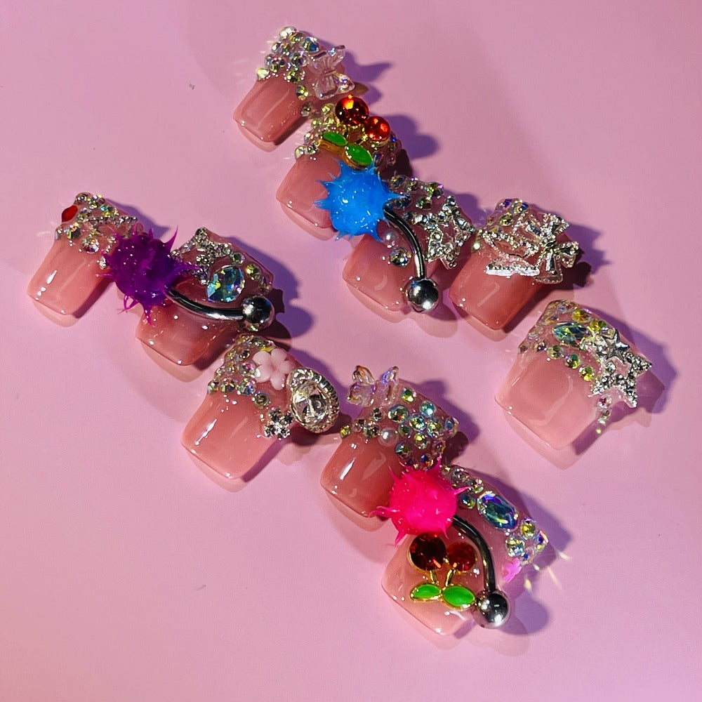 Duck Tip Press On Nails Pendulum Design Bold Colorful Handmade Nail Art Reusable Salon Quality Glue-On False Nails for Everyday Party Wedding Special Occasions Women Teens S M L Si - product image 2
