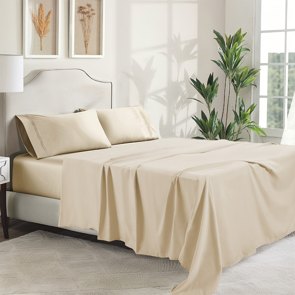 Bed Sheet Set Deep Pocket Soft Microfiber - Fitted Sheet Flat Sheet & Pillowcases Twin Full Queen King - Cooling Breathable Fade Resistant Sheets for Daily Use Dorms Guest Rooms - product image