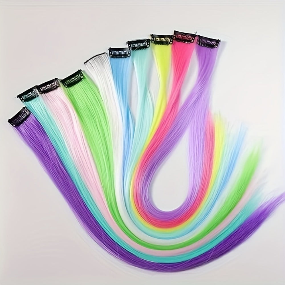 Rainbow Glow Clip In Hair Extensions 10pcs 16 Inch | Light Up Colorful Synthetic Fiber Wig Clips for Women Kids Girls | Party Festival Halloween Costume - product image 2