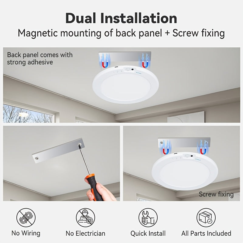 2pcs Rechargeable LED Induction Ceiling Light, 3-speed Lighting Mode, Motion Sensor With Remote Control, Magnetic Design, Easy Installation, 5500mAh Large - product image 7
