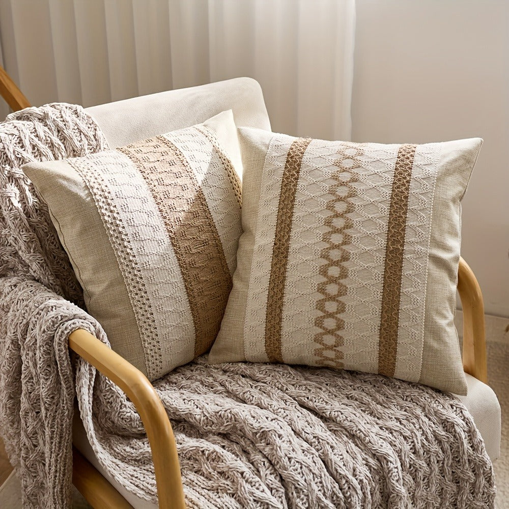 Throw Pillow Covers 2 Pack Boho Geometric Brown Beige 18x18 – Bohemian Decorative Pillow Cases with Zipper Closure – Soft Polyester Cushion Covers for Sofa Couch Bedroom Living Roo - product image 7