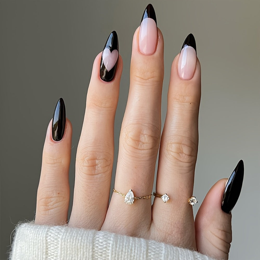 Short Almond Press On Nails 144 Pieces with Glue Pink Flower Rhinestone Black French Tip Full Cover Fake Nails Cute Nail Art Kit for Women Girls Daily Wear Party Wedding Date Night - product image 8