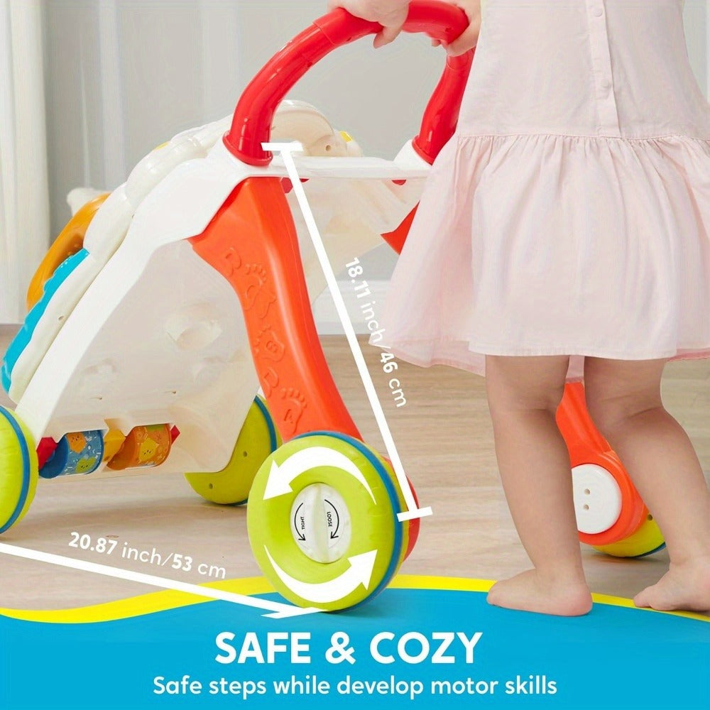 Sit to Stand Baby Push Walker 2-in-1 Adjustable Speed Learning Walker Detachable Play Panel 7-Mode Piano Light-Up Buttons Sound Effects – Baby Shower Birthday Gift – Infant Walking Toy for Boys Girls