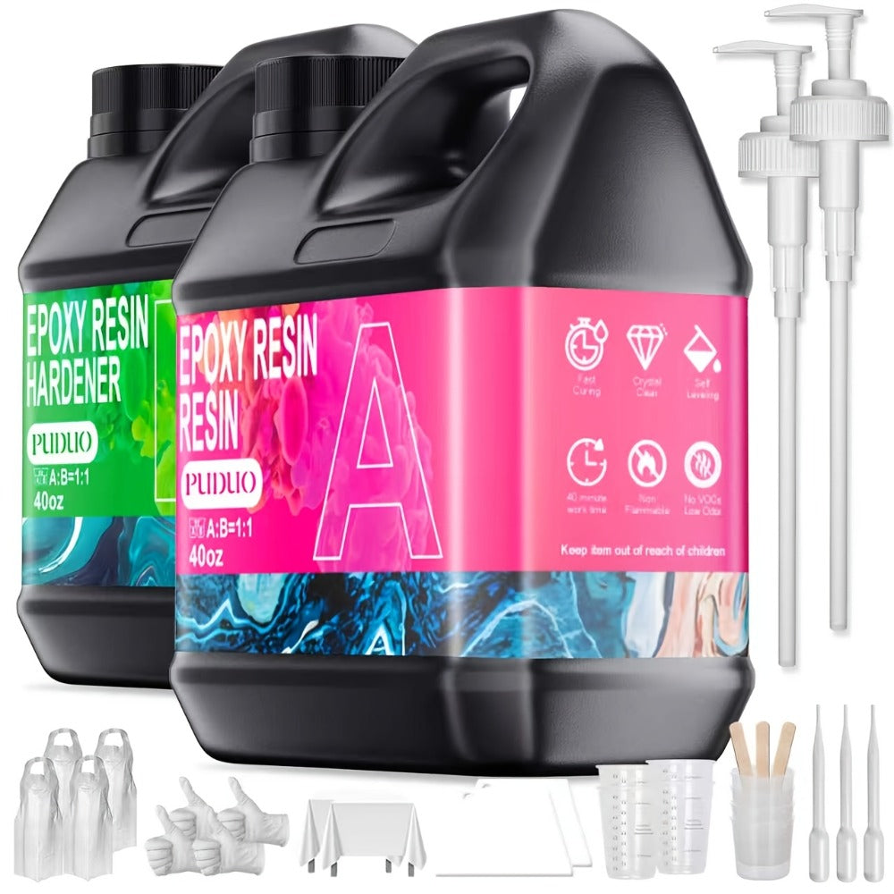 Fast-Curing Epoxy Resin Kit Low Odor Bubble-Free Non-Yellowing – 2-Part Casting Resin for Jewelry Accessories River Tabletops Crafts & Handicrafts, 32oz or 80oz - product image 5