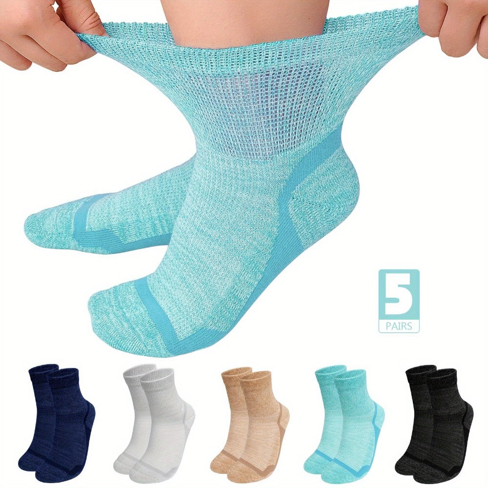 Wide Calf Socks 5 Pairs Loose Top Non-Binding Breathable Crew Socks for Men Women Plus Size Large Leg Edema Varicose Veins Comfort Fit M L Mixed Black - product image 3