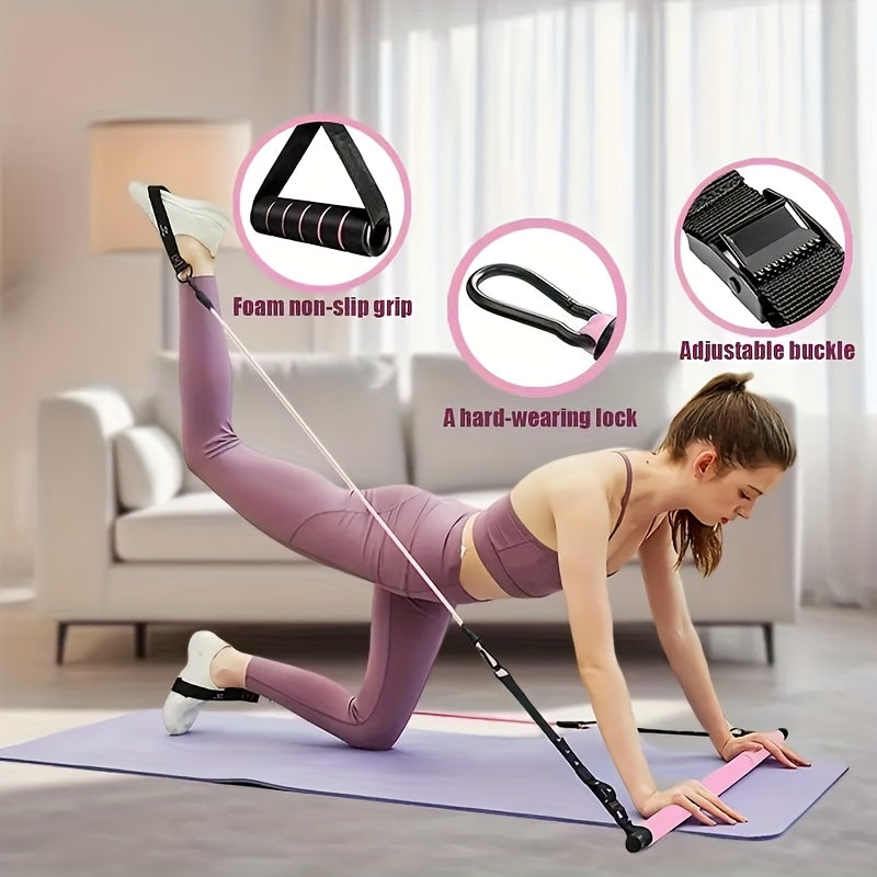 150LB Bands, Ankle Straps & Drawstring Bag, Travel-friendly Home Gym Fitness Set for Full Body Workout for Men & Women | Resistance Band Pilates Bar Kit 8-Piece - product image 5