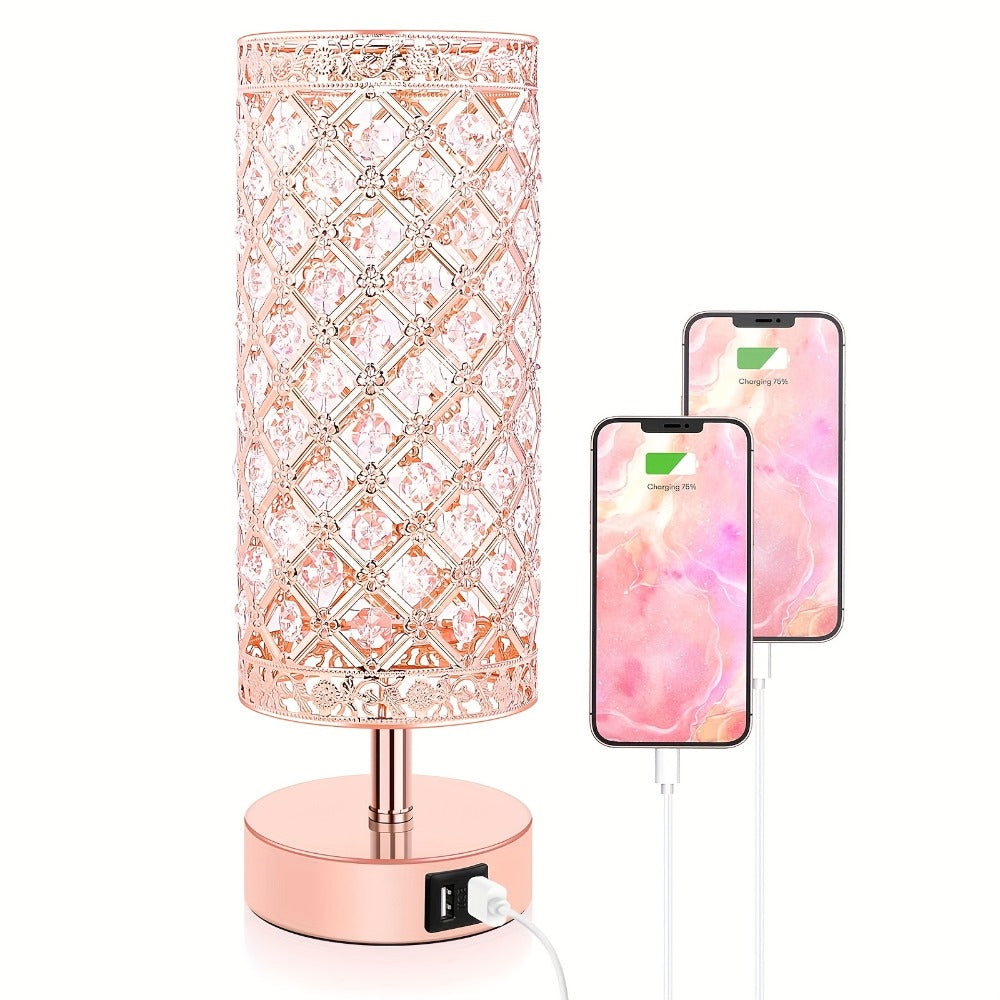 Crystal Bedside Table Lamp with Touch Control & 2 USB Charging Ports, 3-Way Dimmable Nightstand Lamp with Decorative Crystal Base, LED Bulb Included, for Bedroom Living Room Office - product image 7