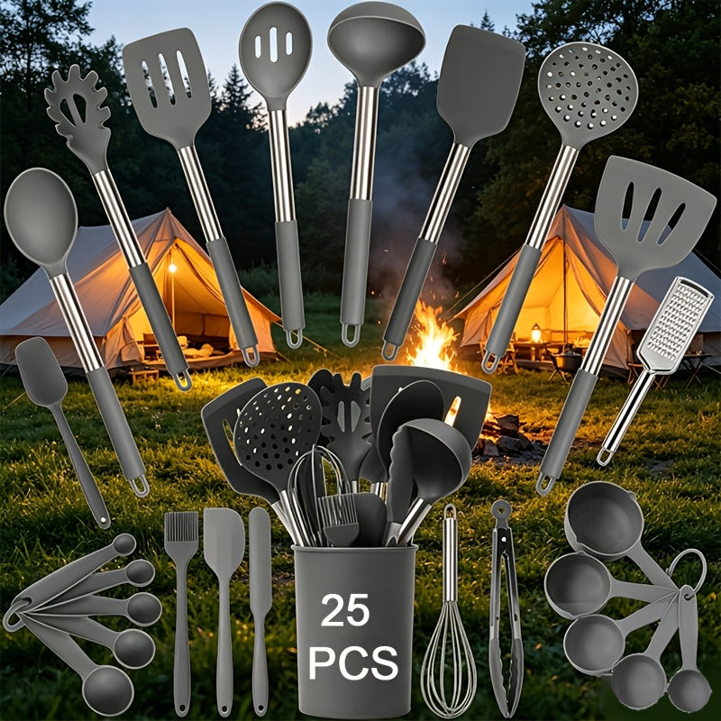 Silicone Kitchen Utensils Set 25pcs Nonstick Cooking Utensils with Stainless Steel Handle Food-Grade Silicone Spatulas Spoons Tongs Complete Kitchen Tool Set - product image 2