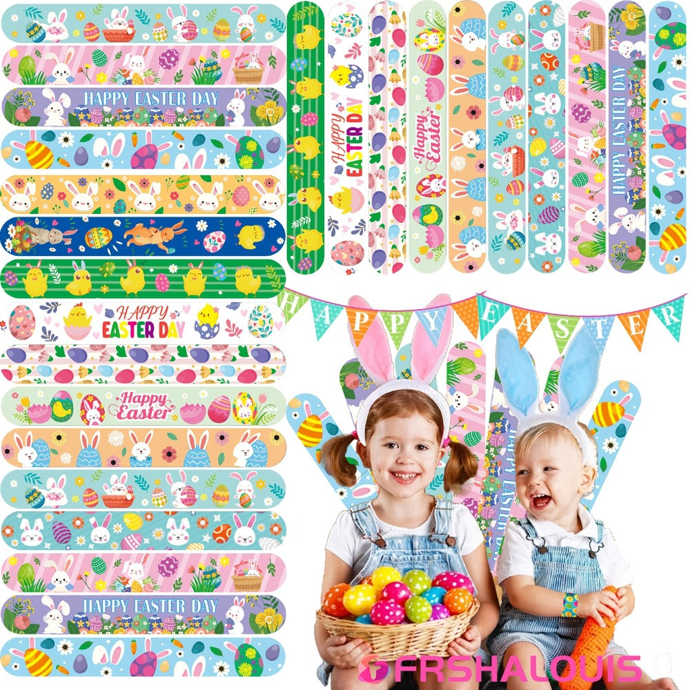 Easter Slap Bracelets for Kids 72 Pcs Bulk | PVC Snap Bracelets for Easter Spring Celebrations & School Events | Easter Basket Fillers Egg Hunt Prizes Classroom Rewards & Party Favors for Boys & Girls