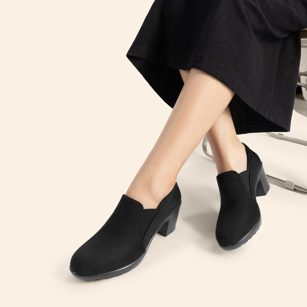 Women's Low Chunky Block Heel Slip-On Pumps - Round Toe Dress Loafers with Cushioned TPR Sole, Low Block Heels Suitable for Office, Business, Casual Wear - product image 10