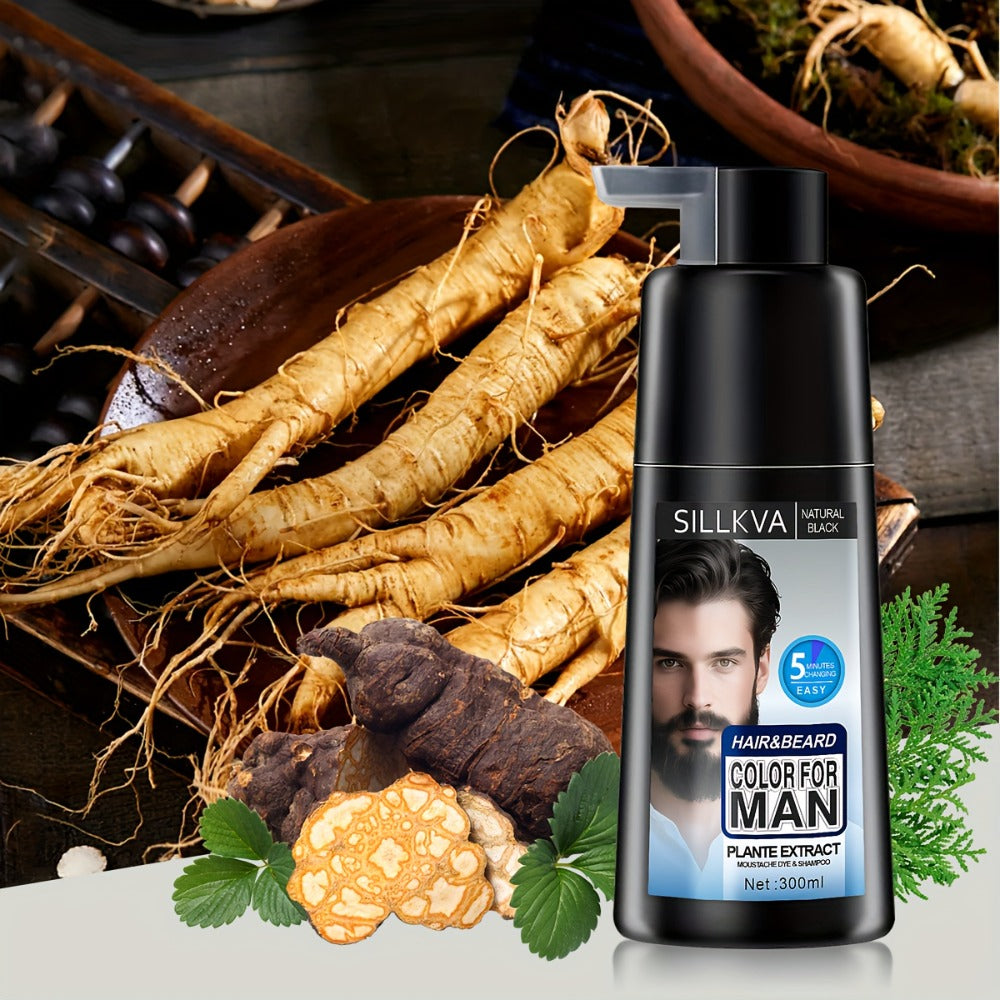 Men's 3-in-1 Black Hair & Beard Dye Shampoo — 8-Minute Gray Coverage, Ammonia-Free Long-Lasting Natural Color, Shampoo + Hair Dye + Beard Dye in One Step, All Hair Types, 10 oz, 1  - product image 9
