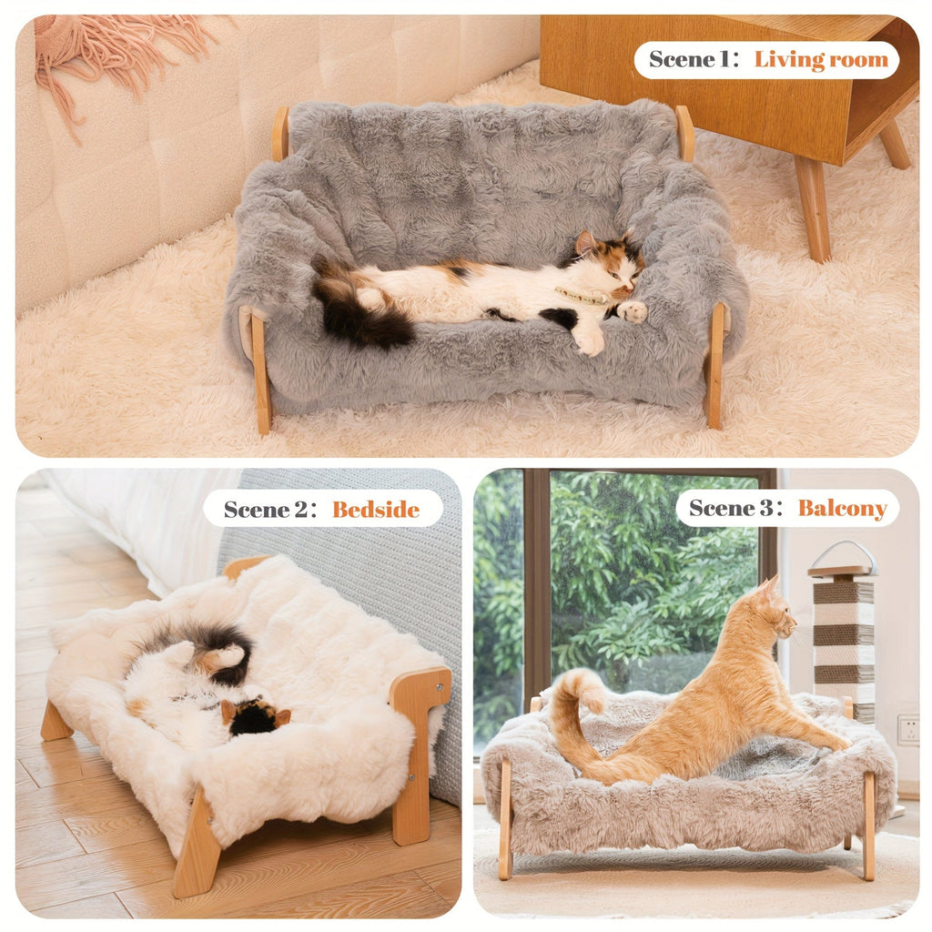 Raised Solid Wood Pet Couch Bed Elevated Modern Cat & Dog Sofa Chair 27x18x12 Inch | Thick Wide Wood Frame Space-Saving Cozy Pet Furniture for Cats & Small - product image 2