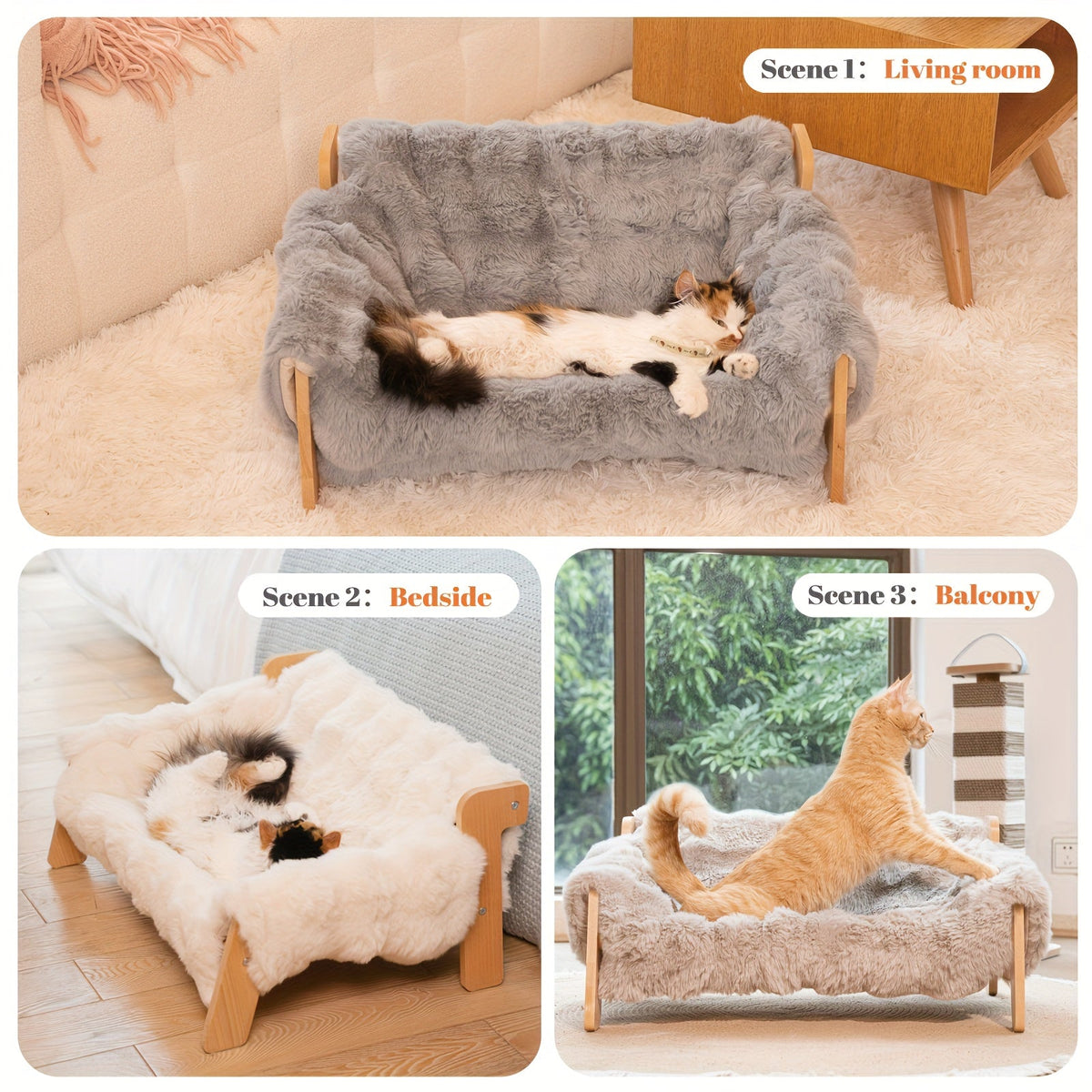 Raised Solid Wood Pet Couch Bed Elevated Modern Cat & Dog Sofa Chair 27x18x12 Inch | Thick Wide Wood Frame Space-Saving Cozy Pet Furniture for Cats & Small - product image 2