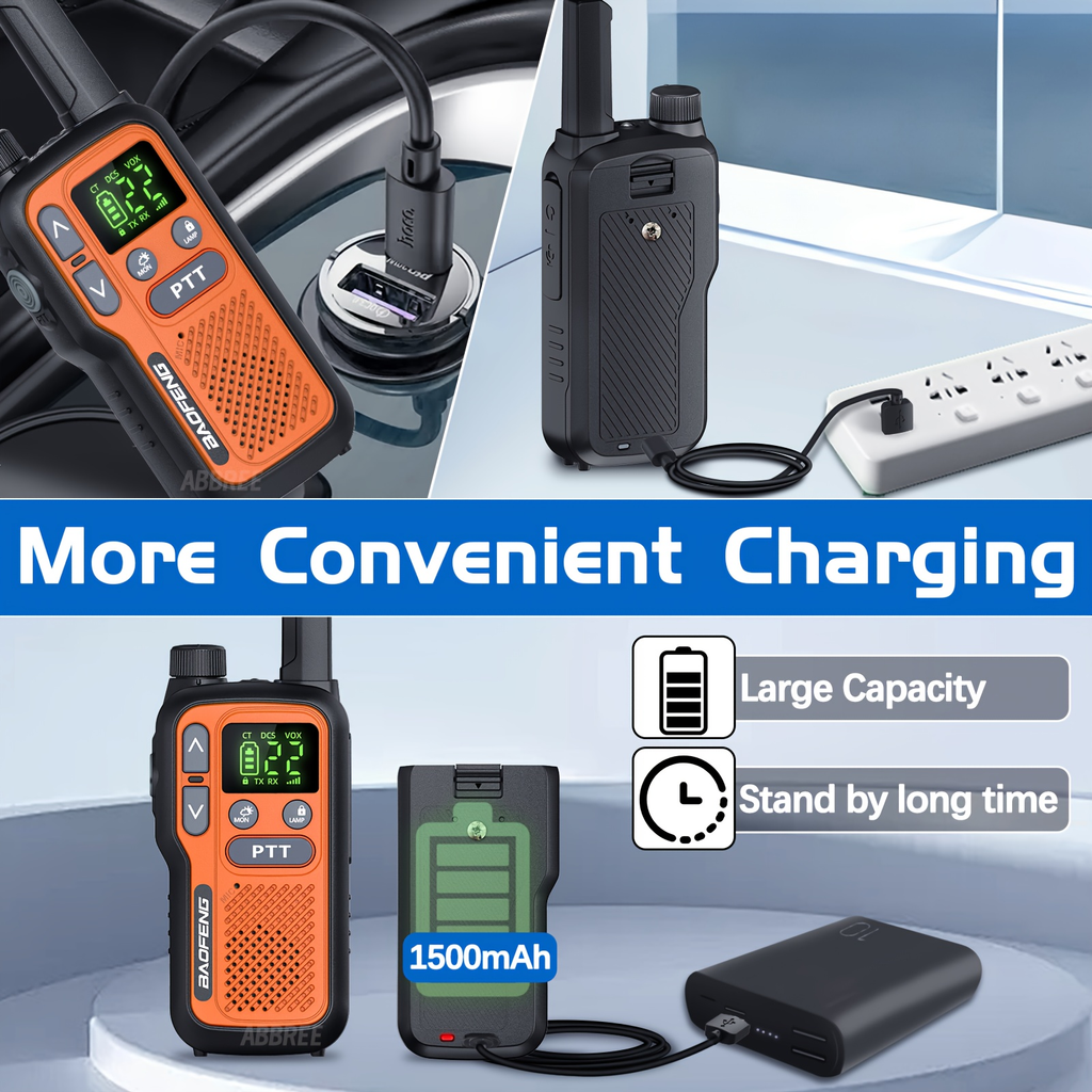 Long Range Walkie Talkies for Adults – BAOFENG 22 FRS Channels LCD Display VOX Hands-Free – USB-C Rechargeable Li-ion Battery – for Hiking Camping Family - product image 8