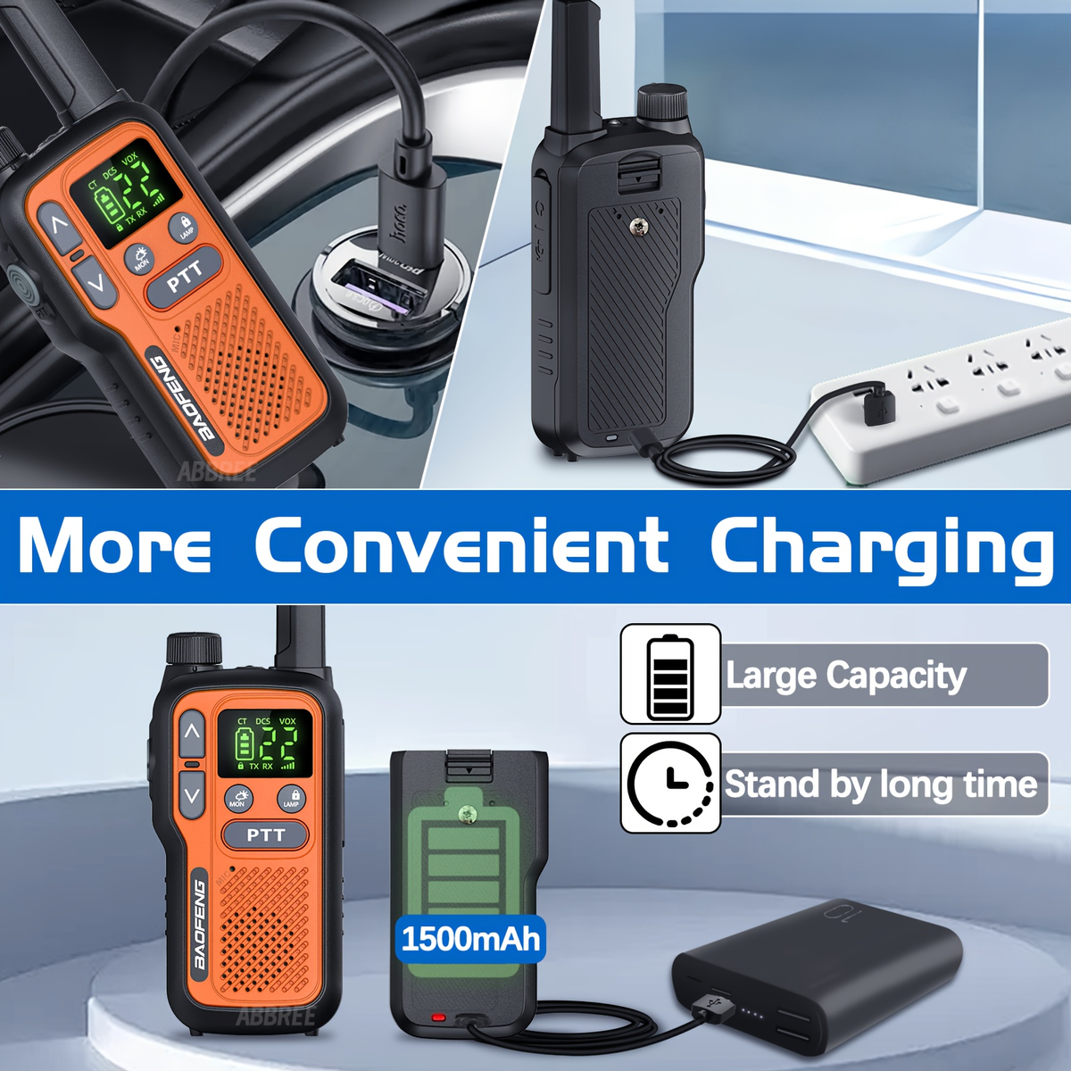 Long Range Walkie Talkies for Adults – BAOFENG 22 FRS Channels LCD Display VOX Hands-Free – USB-C Rechargeable Li-ion Battery – for Hiking Camping Family - product image 8