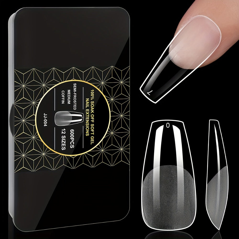 Gel Nail Tips 600 Pieces Clear Crystal Full Cover Nail Extensions – Almond Oval Coffin Stiletto Square Short Medium Long Soft Gel False Nails for Salon & DIY Nail Art Women - product image 7