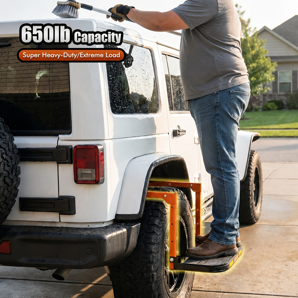 Heavy Duty Foldable Tire Step With Anti-Slip Texture, Adjustable Height, 300/650 LBS Load Capacity, Fits Tires Up To 13.5" & 15" Wide, Portable Roof Rack - product image 5