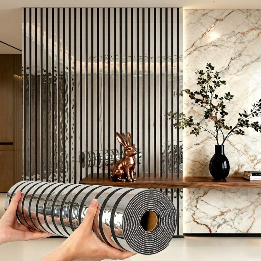 3D Mirror Slat Wall Panel Self-Adhesive Peel and Stick Gold Silver Metallic Grid Wall Sticker for TV Background Wall Ceiling Curved Edges Home Decor Art Easy Install - product image 7