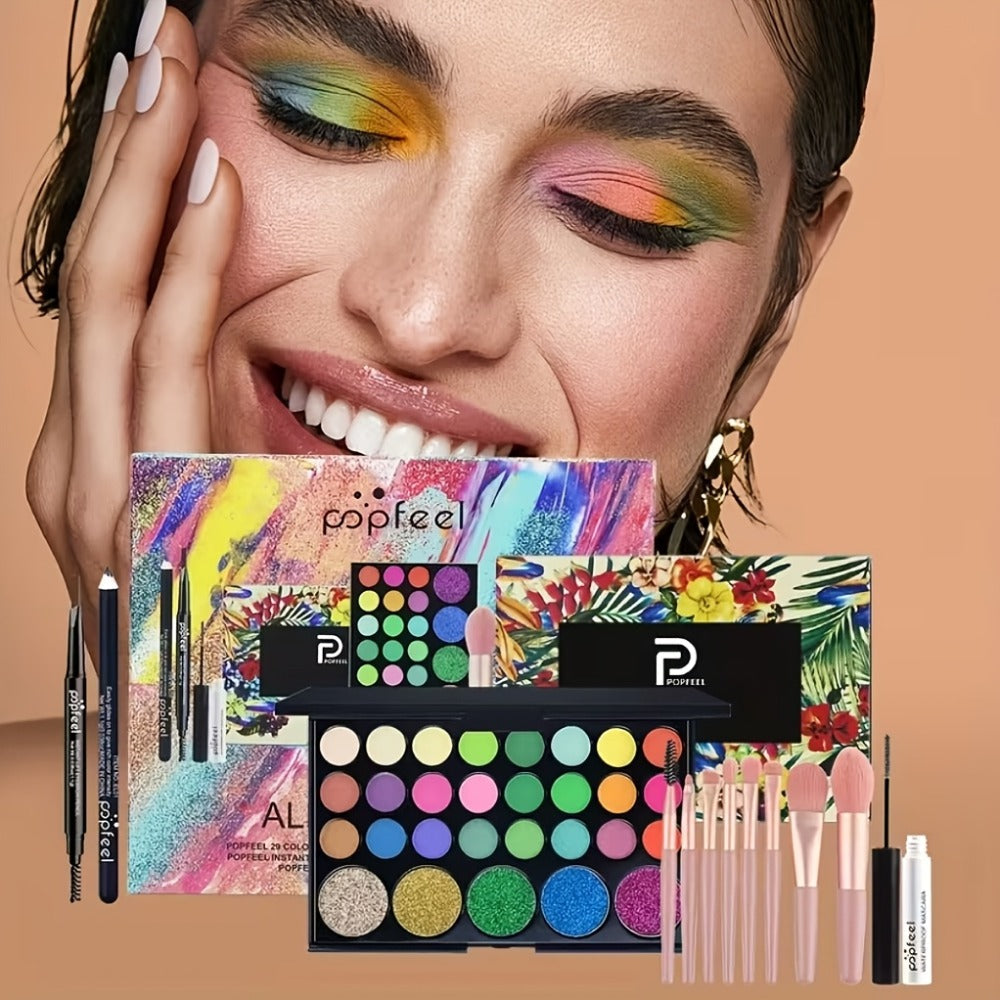Makeup Kit Full Face All in One Eyeshadow Palette Blush Powder Foundation Mascara Brush Set Berry Neutral Shades for Women Beginners Daily Travel Party Gift - product image 11