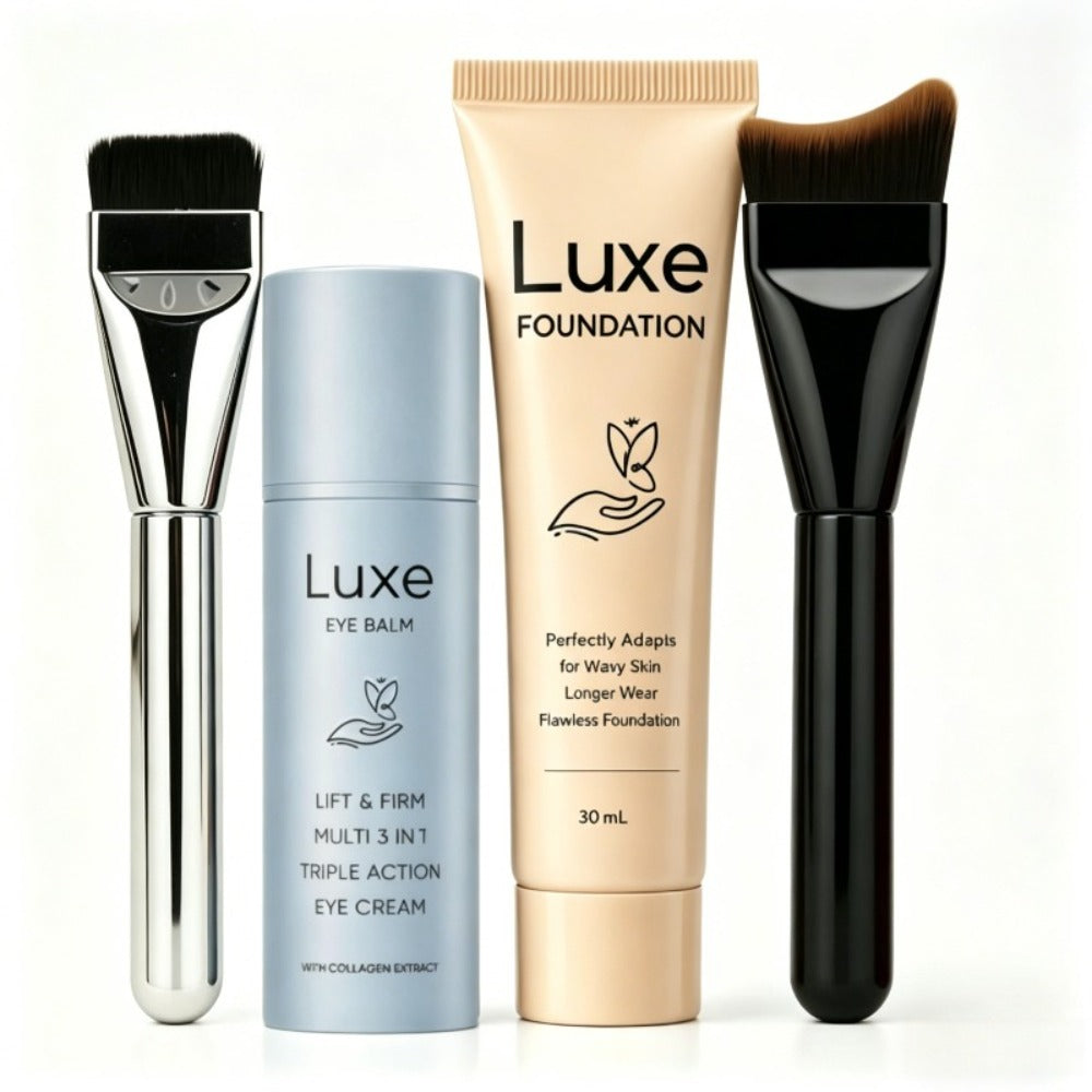 Liquid Foundation Makeup Set 4 Pcs — Full Coverage Buildable Foundation, Eye Cream Applicator & 2 Foundation Brushes, Natural Radiant Concealing Kit for All Skin Types, Women's Bea - product image 3