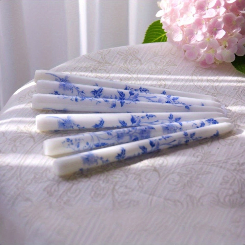 Taper Candles Blue White Porcelain 6-Pack 10 Inch | Dripless Unscented Soy Wax Chinoiserie Candlesticks 8-12 Hour Burn for Weddings Christmas Dinner Table Home Decor Centerpiece - product image 7