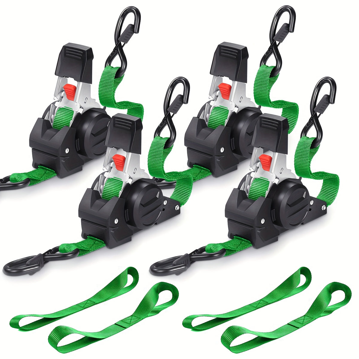 4pcs Retractable Ratchet Straps, 2pcs 10 Feet Heavy Duty Auto Self Retracting Tie Down Straps - Cargo Straps For Truck, Cargo Trailer, Motorcycle, Moving - product image