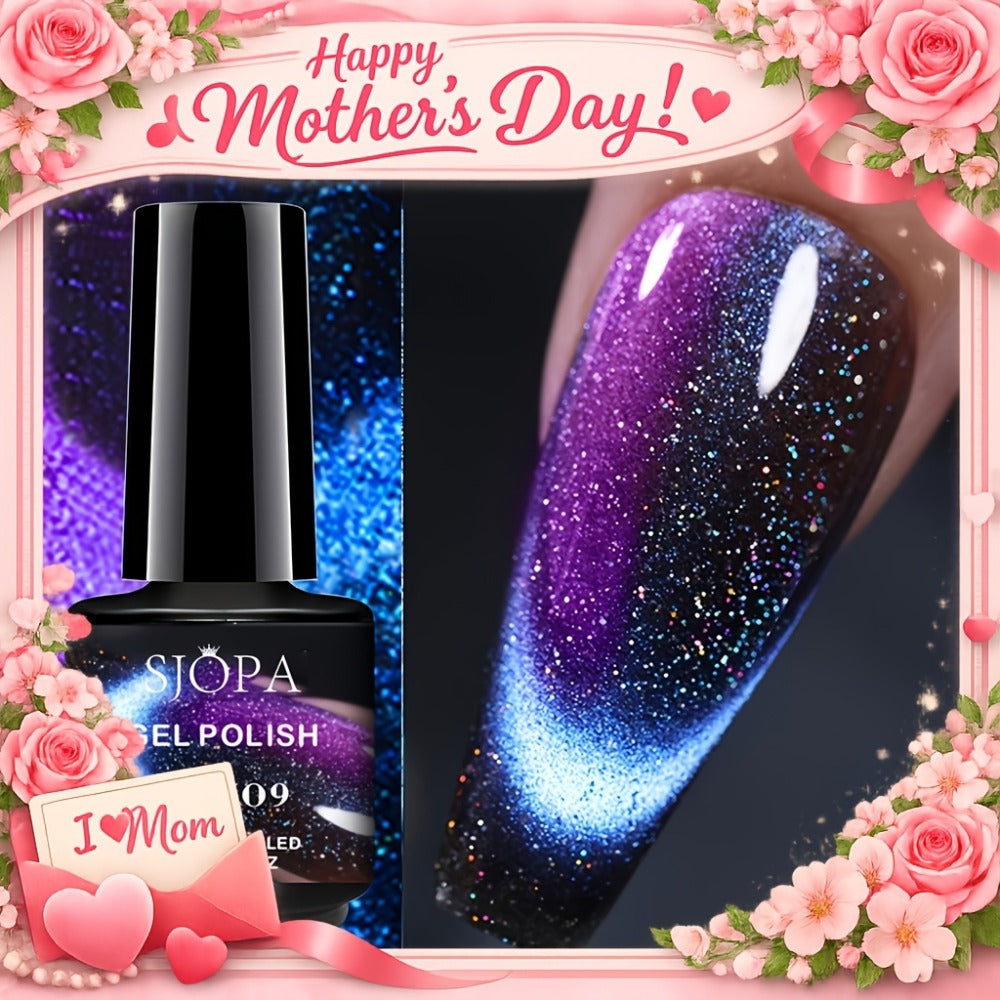 Magnetic Cat Eye Gel Nail Polish 9D Holographic Rainbow Glitter Blue & Purple — LED UV Soak-Off Gel Polish Paraben-Free Water-Based Formula, Salon & DIY Home Manicure Nail Art Gift - product image