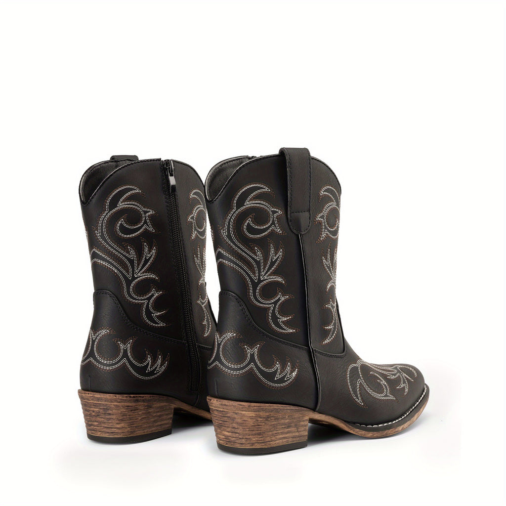 Women Cowboy Boots Ankle Boots Vintage Embroidered Geometric Pattern High-Top Cowboy Boots Western Retro Boot Comfortable Square Toe Elegant Classic Cool Brand - product image 20
